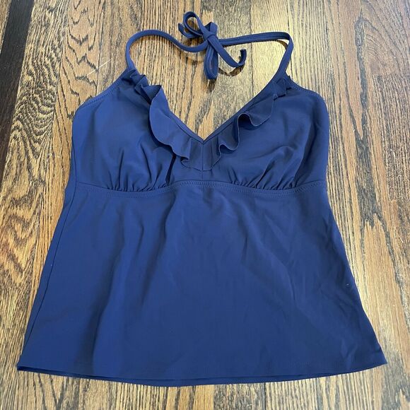 Lands' End Other - Lands End Solid Navy Blue Halter Tankini Ruffled Swimsuit Top Size 4